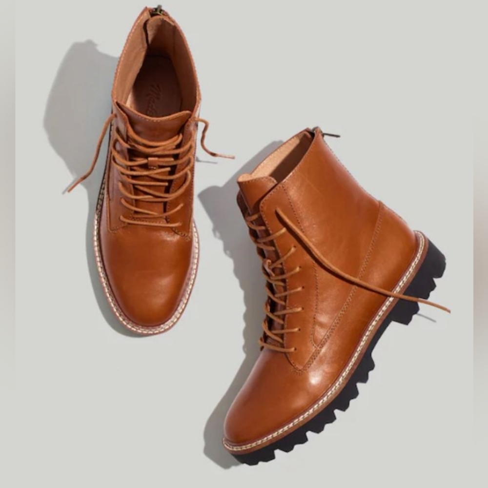 Madewell The CityWalk Lugsole Lace Up Boot In Leather Size 5.5